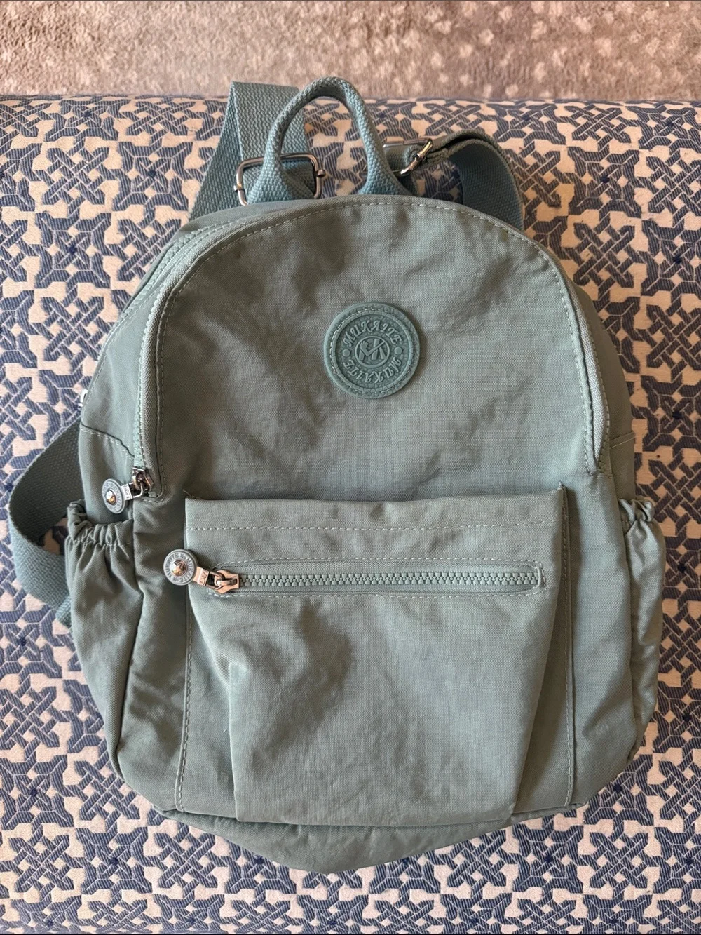 MUKAITE Mint Green Round Front Backpack with Zip Pocket